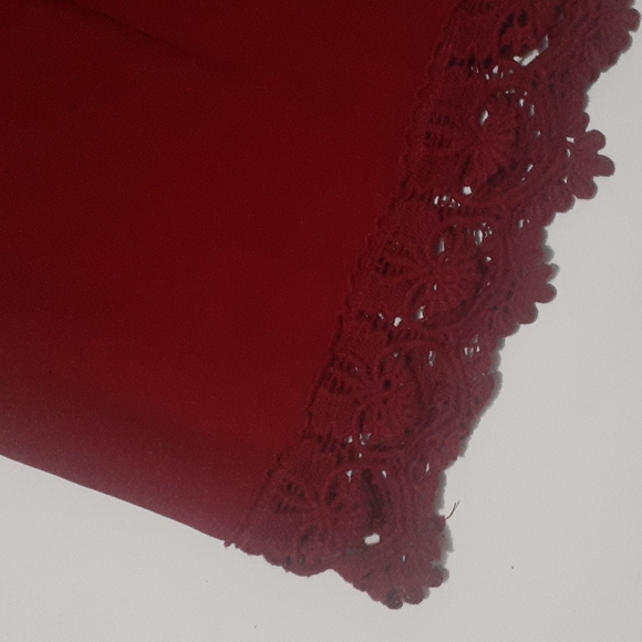 Umgee Red Baby Doll Dress Empire Waist Off the Shoulder Lace Maroon Peasant L - Picture 2 of 13